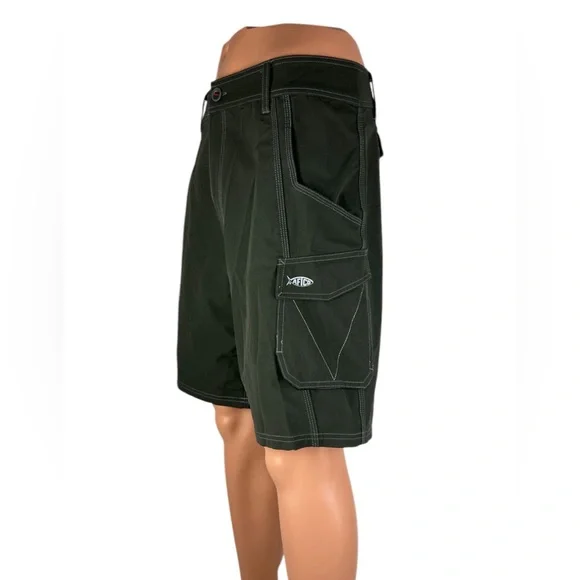 Aftco Mens 40 Fishing Shorts Green Cargo Outdoors Hybrid Nylon Stretch EUC